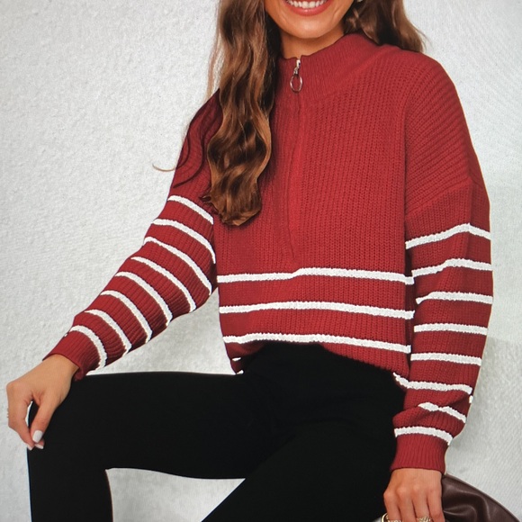 Sweaters - Red and White Striped Sweater